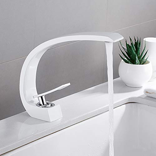 Waschtischarmatur Badarmatur für Waschbecken Weiße Mischbatterie Einhebelmischer für Bad Toilette Warmes und Kaltes Wasser