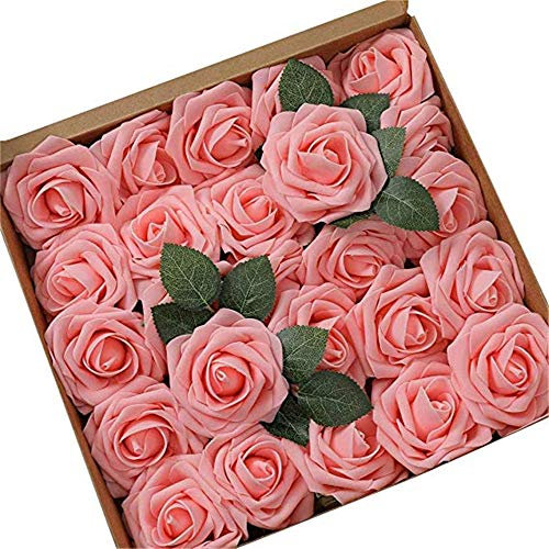 Martin Kench 25 Stück Künstliche Rosen Blumen Schaumrosen Foamrosen Kunstblumen Rosenköpfe Gefälschte Kunstrose Rose DIY Hochzeit Blumensträuße Braut Zuhause Dekoration (Rosa)