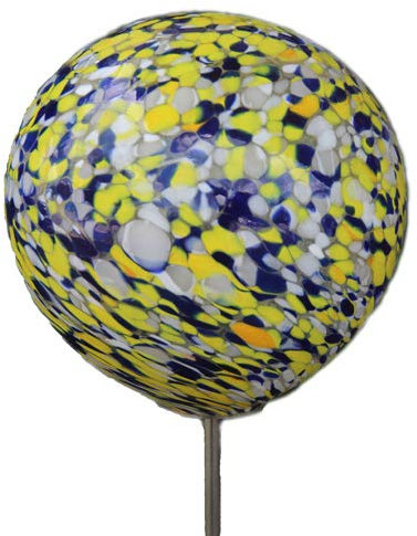 Bornhöft Rosenkugel Gartenstecker Glaskugel Gartendeko Gartendekoration Handarbeit Rankstab Dekoration Beetstecker Topfstecker Blau Gelb Weiß17-1