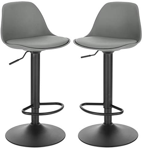 EUGAD Barhocker 2er Set, für Bar Küchen & Esszimmer, 360° drehbarer höhenverstellbar, Barstuhl mit Rückenlehne Fußstütze, aus PU, Grau