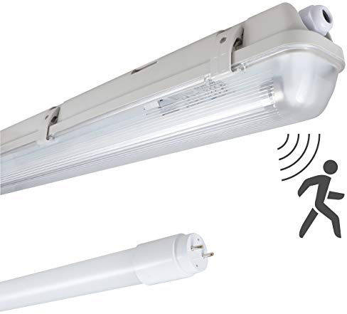 Proventa LED Feuchtraumleuchte 60cm mit Bewegungsmelder – 7,5W, 1100lm, 4000K Tageslichtweiß, IP65, IK08, flackerfrei, 50.000h – Feuchtraumlampe für Keller, Garage, Werkstatt, Deckenmontage, G13
