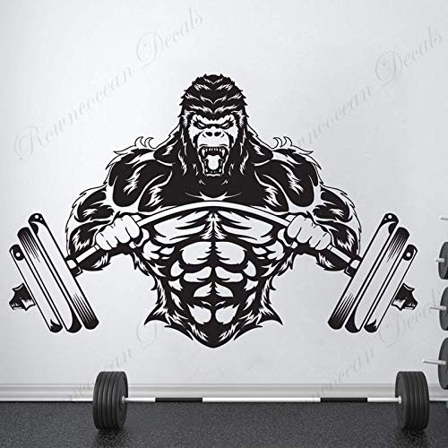 Gorilla Fitness Gym Sign Wall Sticker Vinyl Art Home Decor Interior Design Strong Strength Weightlifting Wall Decals Mural 124x84cm