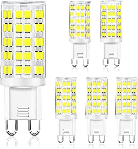 OHLGT G9 LED Light Bulb Daylight Dimmable 6W,(60W Halogen Equivalent),6000K 120V No-Flicker G9 Bi Pin Base LED Bulbs for Chandeliers, Home Lighting 360° Beam Angle,600LM 6 Packs