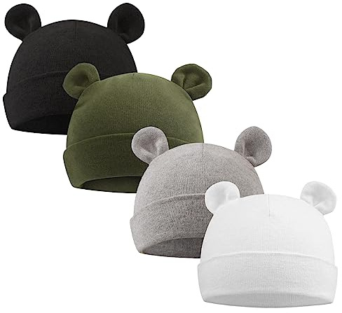 XIAOHAWANG Babymütze Neugeborene Mädchen Jungen Mütze Baby Beanie Baumwolle für 0-12 Monate Babys Unisex Erstlingsmütze (0-6Monate, Schwarz + Grau + Schaumstoff)