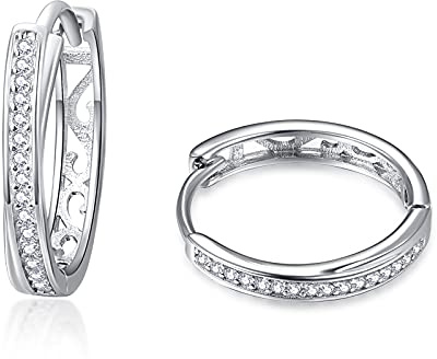 TANGPOET Mädchen Creolen Ohrringe Sterling Silber 925 Klein Hypoallergene Klappcreolen, Weißgold Damenohrringe, Schmuck Geschenke für Frauen, 20mm