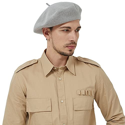 JH JOEJERRY Baskenmütze aus Wolle, groß, französische Künstlermütze, für Herren und Damen, Militär-Stil, Grün, Schwarz, Blau, hellgrau, 7 1/4/7 1/2