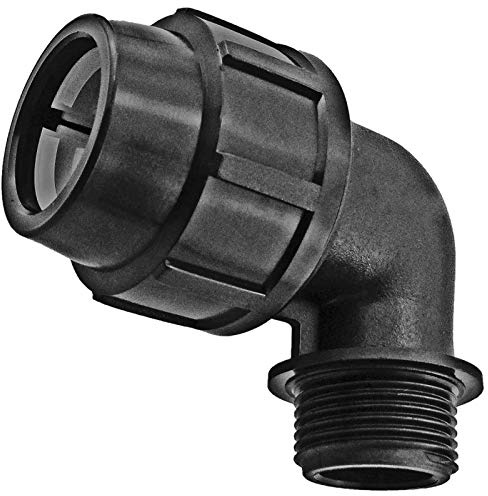 40 mm PP Fittings für PE Rohr Klemmverbinder Kunststoffrohr Verschraubung Winkel | Wunschgröße einfach auswählen >>> Winkel 90 Grad mit AG 1 Zoll