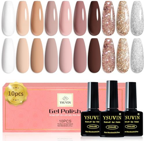 Yueshop Gel Nail Polish Set,10 Colors Nude Pink White Beige Brown Champagne Glitter gel nail polish,Classic Nude Gel Polish Soak Off UV Nude nail Varnish Gifts for Women Manicure,8ml