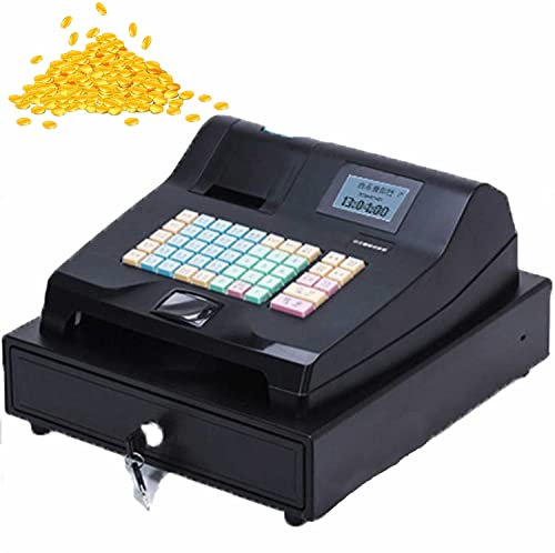 JIADUOFU Elektronische Registrierkasse 48 Tasten Registrierkassen 8 Digital Led Kassenschublade Für Kleinunternehmen, Einzelhändler, Supermarkt, Geschäftsrestaurant,Monochromescreen