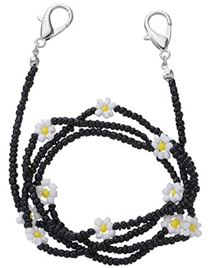 Brillenkette Mode Lesebrillenkette Buntes Blumengänseblümchen Handgefertigte Perle Sonnenbrille Brillenkordel String Umhängeband Schwarz
