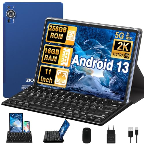 ZIOVO 2024 2K Tablet 11 Pulgadas 16GB RAM+256GB ROM(1TB TF), Android 13 Tablet PC, Octa-Core, 2.0 GHz, 5G WiFi, 2000*1200 FHD IPS, 8600mAh, 5+13+2MP, BT 5.0, Certificada GMS, Tableta con Teclado-Bleu