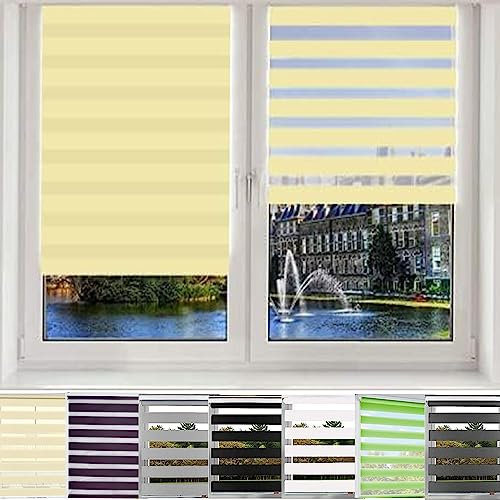 Doppelrollo klemmfix Verdunkelungsrollo, 40x160cm Höhe Stufenlos Verstellbar Thermorollo Fensterrollo Seitenzugrollo mit Bohren für Fenster & Tür, Beige