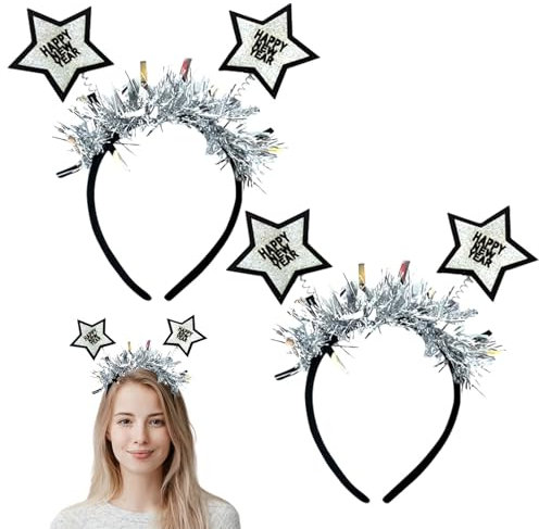 Mecctuck 2 Stück Silvester Haarreifen, Happy New Year Haarreif, Silvester Kopfschmuck Glitzer Haarreif, Silvesterdeko 2026, Happy New Year Kopfschmuck für Silvesterdeko Party Haarschmuck
