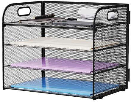 Marbrasse 4 Tier Paper Organizer Letter Tray - Mesh Desk File Organizer with Handle, Paper Sorter Organizer for Letter/A4 Office File Folder Holder (Black, 12.6 x 9.1 x 10.7)