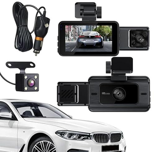 TKMARS Dasch-Cam Auto WiFi Dashcam Auto mit Front-, Heck- und Seitenkamera, 3 Weitwinkel-Nachtsicht- und Ir-Kameras 140°/100°/100°, Parkmonitor, Bewegungsüberwachung, Schwerkraftsensor, Loop-Aufnahme