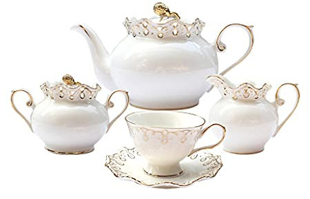 15 Pezzi Set da tè Pomeridiano Inglese Teiera da tè Nero Tazza da tè Soggiorno Set Tazze da caffè in Bone China per la Casa