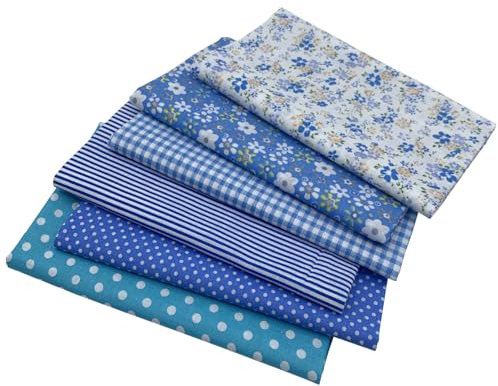 aufodara 6 Stück 50 x 80 cm Baumwollstoff Stoffpakete Groß Patchwork Stoffe Baumwolle, Baumwollstoff Meterware, Stoffe zum Nähen, Patchwork Stoffpaket zum Quilten DIY Basteln Handwerken (Blau)