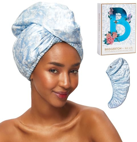 Kitsch Bridgerton Women's Satin Microfiber Towel, Highly Absorbent, Quick Drying, Anti-Frizz, Long and Short Hair, Turban, Wrap, Toile by Blue