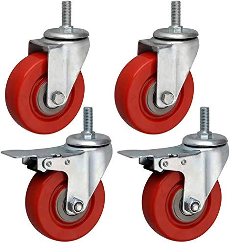 VNNHGB 5-Zoll-Schwerlastrollen, M12-Gewinderäder, 125 mm, universelle, drehbare Industrietransportrollen mit Bremse, Doppellager, Möbel für Werkbank, Wagen, Regal, 400 kg – 4P