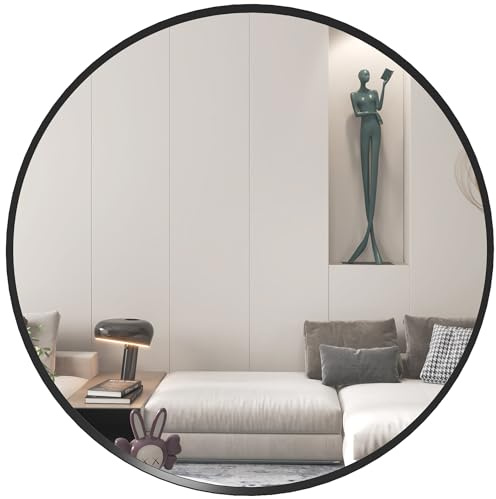 HOMCOM väggspegel, 60 x 60 cm, rund badrumsspegel med aluminiumlegering, dekorativ spegel för badrum, vardagsrum, sovrum, svart