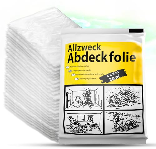 ToolSpace Abdeckfolie 25er Set 4x5m PE-Folie Transparente Stark Malerfolie | Staubschutzfolie Plastikplane Baufolie Malervlies Tapete Baufolie Allzweck-Folie - Malerplane für Renovierung, Malerarbeit