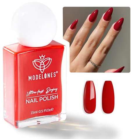 Modelones Roter Nagellack, 15ml Glänzend Schnelltrocknender Langanhaltender, Nagellack für DIY Nail Art Maniküre ihr Weihnachtsgeschenkbox