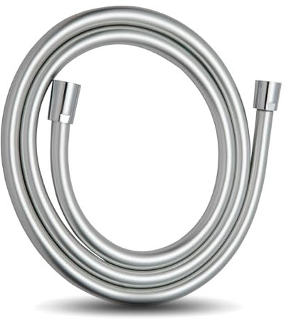 OFFO Tubo Doccia Flessibile 2 Metri, con Protezione Antitorsione, Flessibile Doccia in PVC, Tubo Doccia Flessibile Alta Pressione di Ricambio, per Rubinetti del Bagno, Argento