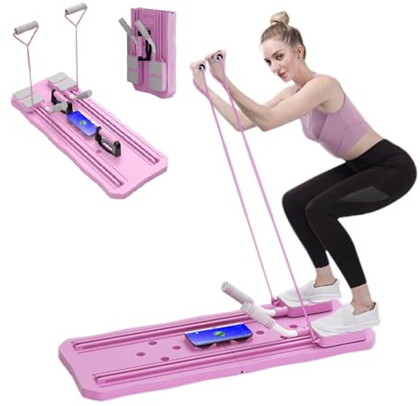 Pilates Reformer, Reformer Pilates Maschine mit Einstellbarem Widerstand, Pilates Reformer für Zuhause, Faltbarer Reformer für Pilates mit Support, Ab-Roller Pilates Maschine, für Ganzkörpertraining