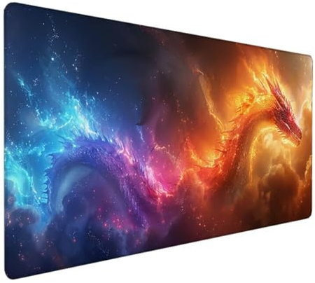 BEIJUYHU Mauspad XXL, Gaming Mauspad 700x300x3 mm, Großes Mauspad mit Genähten Kanten, rutschfeste Desk Mat, Verlängertes großes Mauspad Schreibtischauflage für Büro und Zuhause Gelb Drachen K - E