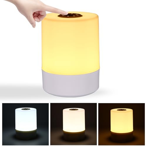 GEOKILO Lampada da comodino touch, lampada da tavolo dimmerabile senza fili, luce notturna intelligente a LED ricaricabile, luce notturna portatile a LED per neonati per allattamento al seno e camera