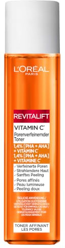 L'Oréal Paris Porenverfeinernder Toner, Sanfter Gesichtstoner mit Peeling-Effekt, 1,4 % AHA + PHA und Vitamin C, Revitalift Vitamin C, 180 ml