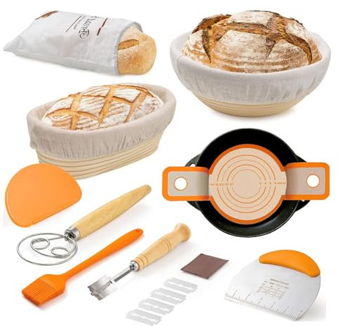 Juego de Cestas de Fermentación, Cesta de Fermentación de Pan de Ratán Natural Para Hornear Pan, Cesta de Pan Con Juego de Herramientas Para Hornear Pan de Masa Madre