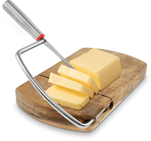 Sutowe Cheese Slicer Safe Wood Cheese Slicer Board with Stainless Steel Blade Multipurpose Butter Slicer Cutter Food Cutter for Butter Sausage Vegetables Herbs