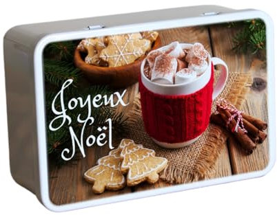Boite à biscuits Noël | Joyeux Noël | Boîte en métal | Boîte conservation | Multifonction | 19,6x13,1x7,2 cm | Fabrication Française