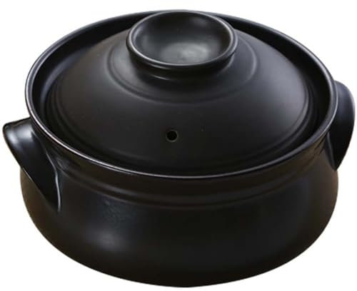 Pentole in ceramica, pentole in terracotta for cucinare, casseruola in ceramica con coperchio, zuppiera in ceramica nera coreana zuppiera in terracotta pentola rotonda for zuppa stufato pentola calda,