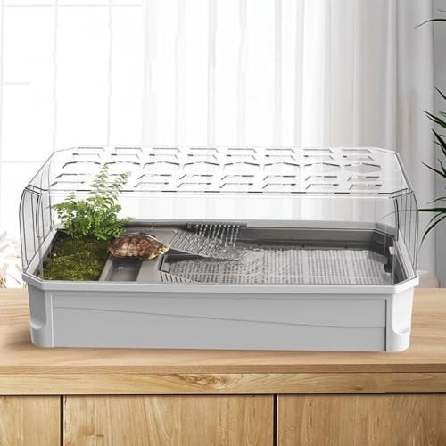 Terrarium Schildkröte - Schildkröten Terrarium Zubehör Wasserschildkröten Aquarium Komplettset mit Deckel | Wasserfiltration im Kreislauf | Terrarien für Reptilien & Amphibien | Turtles-Tank Acryl(Whi