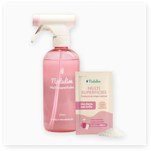Natulim Pack Limpiador Multisuperficies - Superficies Impecables sin Esfuerzo - Apto para Todo Tipo de Superficies - Set Pulverizador Recargable 500 ml + 2 Sobres de Recarga (1 Sobre = 500 ml).