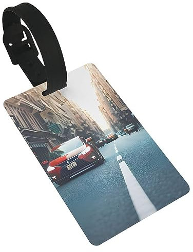 sttung Gepäckanhänger mit rotem Auto- und Fahrraddruck, für Kofferraum, Sporttasche, flexible Reise-Identifikationsetiketten