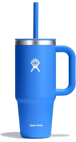 Hydro Flask Travel Tumbler with Handle, Lid and Straw - Insulated Stainless Steel in 24 Oz Cascade