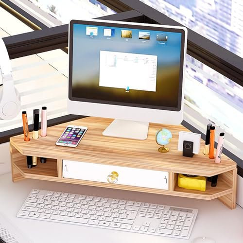 HCZKIUJY Eck-Monitorständer Eck-Monitor-Bildschirmständer mit Aufbewahrung, dreieckiger Monitorständer für Eckschreibtische im Büro, 2-stufiger Computer-Organizer mit 6 Stiftfäche,Style 3