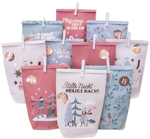 Papierdrachen Adventskalender 2025 Cheerful Christmas - selbst befüllen - 24 Papiertüten mit Zahlenstickern - DIY - Bastelset - Kinder & Erwachsene - Winterdesign