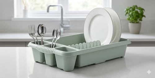 AaH1 Medium Dish Drainer Rack 47cm – Compact, Cutlery Holders – Stylish Space-Saving Kitchen Drying