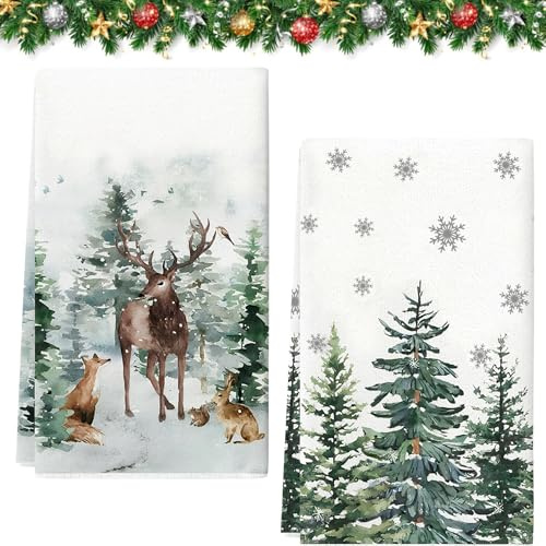 exatta Geschirrtücher Weihnachten, 42 x 66 cm Geschirrtuch Weihnachten Set | Weihnachts Geschirrtücher,GeschirrtücherWeihnachtsmotive,Christmas Kitchen Towels,GeschirrtücherWinter,Geschirrtuch mit Elch