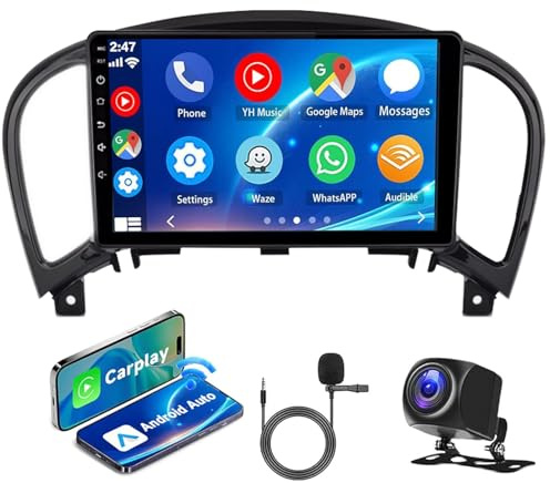 4+64G Android 14 Car Stereo For Nissan Juke 2010-2014 9 Touchscreen Car Radio Receiver with CarPlay/Android Auto Double Din Car Stereo Head Unit GPS Navigation Wifi Bluetooth FM/RDS Radio SWC Camera