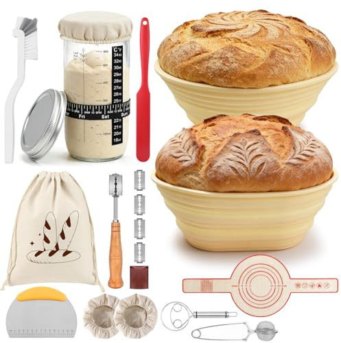 16-Teiliges Gärkörbchen Für Sauerteig Starter Set, 25cm & 23cm Gärkorb Set