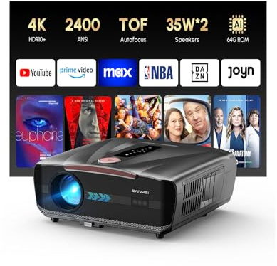 Daytime Projector 4K 2026 Upgraded 2400 ANSI [Auto Lens Cap] HDR10+ Ultra HD Smart Projector with AI-PQ ToF Autofocus HDMI eARC 64GB Dolby Audio for Movie Night Home Theater Gaming Daylight Viewing