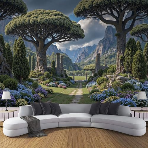 ZISTRCBAO Paysages Forestiers Romains Antiques Murales Panoramique 150x105cm, Réalisme Paysager Rétro Mural Fond D'écran, Vert Mur De Fond TV Chambre Enfant Adulte Papier Peint Poster