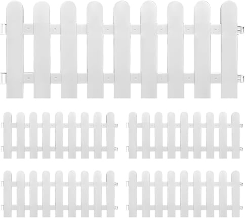 SMELEYOU 5 Stück weißer Lattenzaun, eleganter weißer Lattenzaun aus Kunststoff, Einsätze für Hecke, dekorativer schützender Rasenrand für Garten- und Landschaftsbau auf Bauernhöfen, 50 x 20 cm