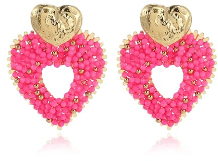 Bunte Boho Herz Ohrringe Damen Handgefertigte Perlen Hängeohrringe mit Gold Herz Leichte Statement Ohrringe Sommer Schmuck für Frauen