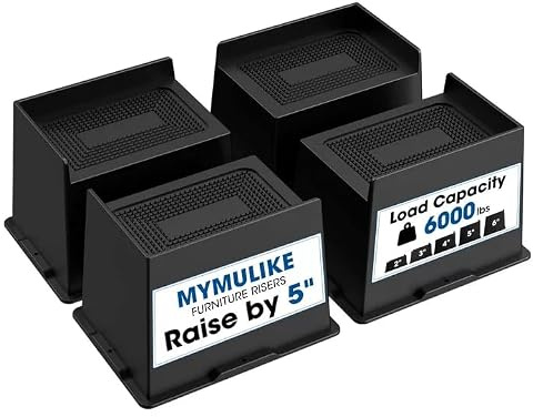 MYMULIKE Bed Risers 5 inch Heavy Duty Furniture Risers, Up to 6000 Lbs Bed lifts Blocks for Couch Desk Sofa Table bookshelf (Black, 5IN-PCS)